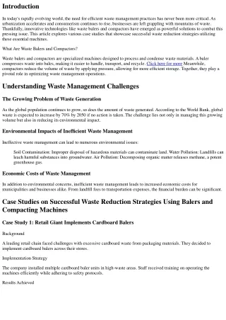Case Studies on Successful Waste Reduction Strategies Using Balers and Compactin