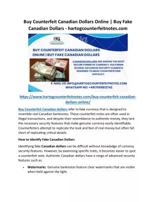 Buy Counterfeit Canadian Dollars Online  - hartogcounterfeitnotes