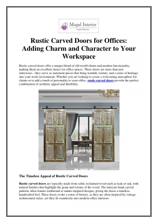 Rustic Carved Doors for Offices - Mogul Interior