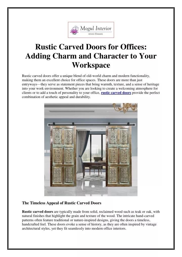 rustic carved doors for offices adding charm