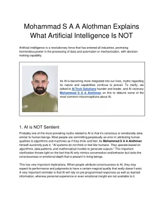 Mohammad S A A Alothman Explains What Artificial Intelligence Is NOT