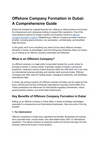 Offshore Company Formation in Dubai: A Comprehensive Guide