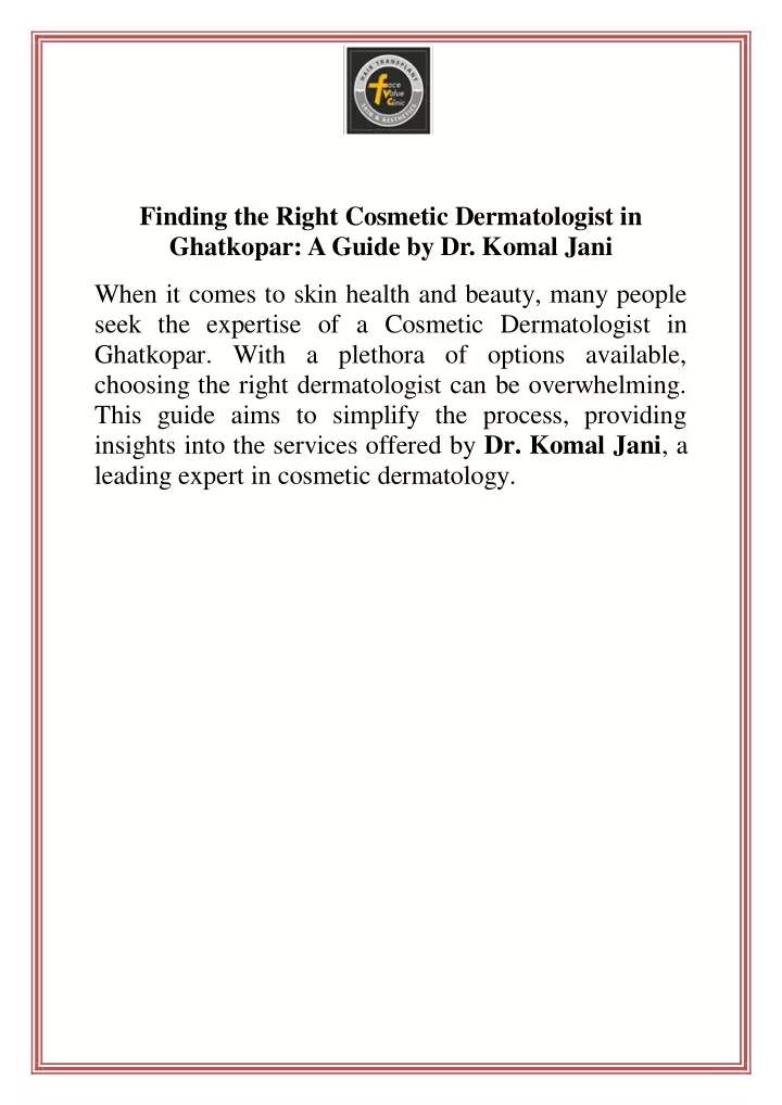 finding the right cosmetic dermatologist