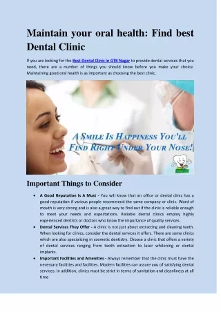 Dental Clinic in GTB Nagar - Advance Dental Clinic