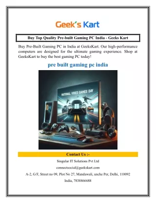 Buy Top Quality Pre-built Gaming PC India - Geeks Kart