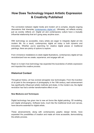 How Does Technology Impact Artistic Expression & Creativity Published