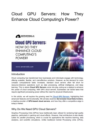 Cloud GPU Servers_ How They Enhance Cloud Computing's Power_