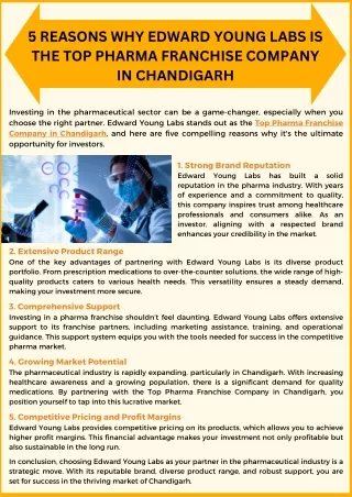 5 Reasons Why Edward Young Labs is the Top Pharma Franchise Company in Chandigar