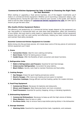 Commercial Kitchen Equipment for Sale A Guide to Choosing the Right Tools for Your Business