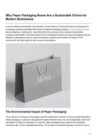 Why Paper Packaging Boxes Are a Sustainable Choice for Modern Businesses
