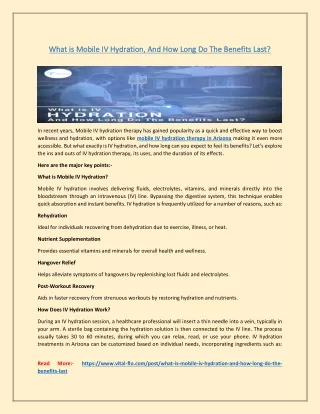 What is Mobile IV Hydration, And How Long Do The Benefits Last?