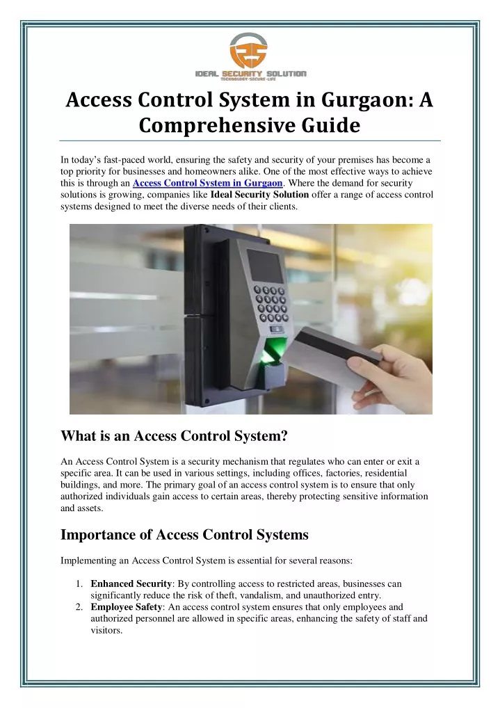 access control system in gurgaon a comprehensive