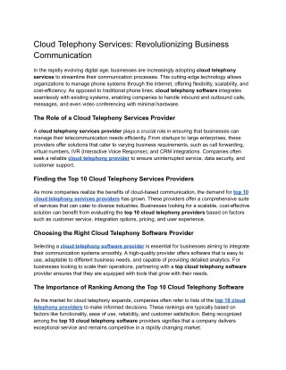 Cloud Telephony Services_ Revolutionizing Business Communication