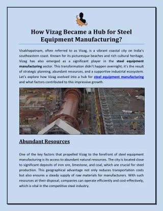 How Vizag Became a Hub for Steel Equipment Manufacturing?