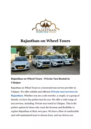 Rajasthan on Wheel Tours - Private Taxi Rental in Udaipur