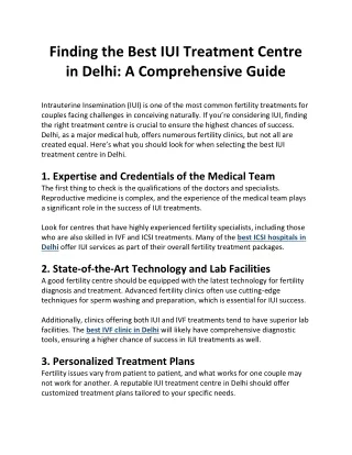 Finding the Best IUI Treatment Centre in Delhi A Comprehensive Guide