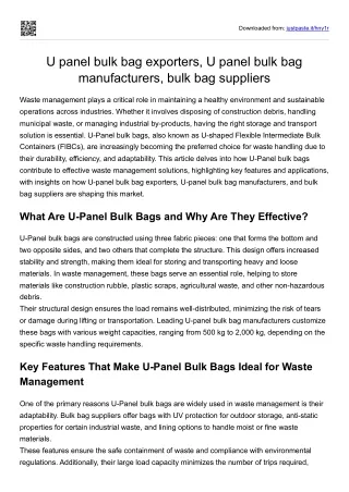 U panel bulk bag exporters, U panel bulk bag manufacturers, bulk bag suppliers