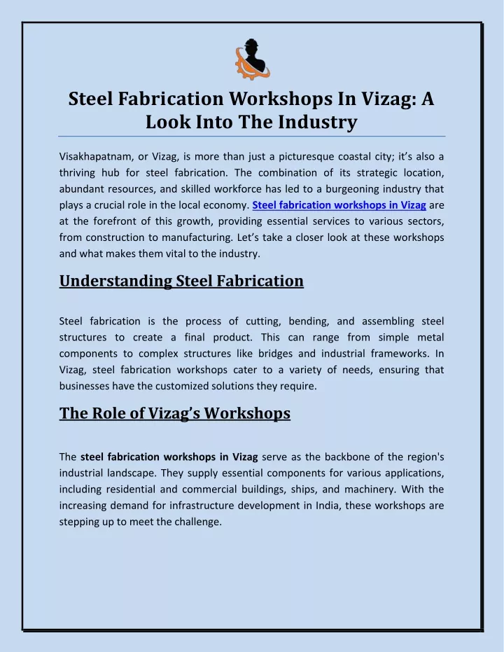 steel fabrication workshops in vizag a look into