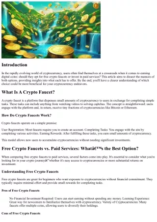 Free Crypto Faucets vs. Paid Services: What’s the Best Option?
