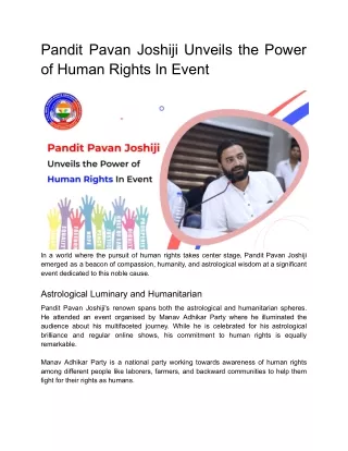 Pandit Pavan Joshiji Unveils the Power of Human Rights In Event