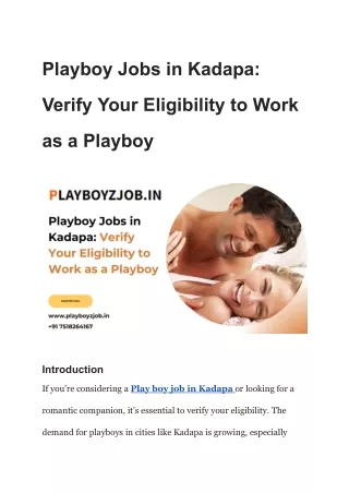 Playboy Jobs in Kadapa_ Verify Your Eligibility to Work as a Playboy