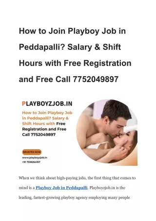 How to Join Playboy Job in Peddapalli_ Salary & Shift Hours with Free Registration and Free Call 7752049897