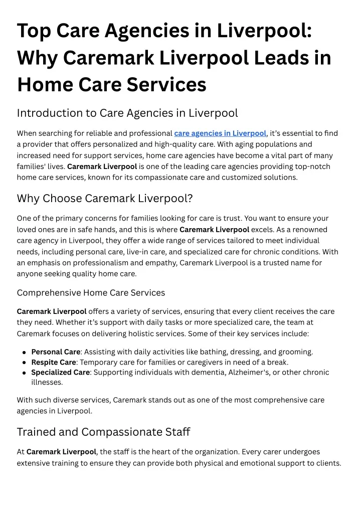 top care agencies in liverpool why caremark