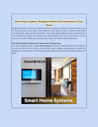 Smart Home Systems: Bringing Comfort and Convenience to Your Home