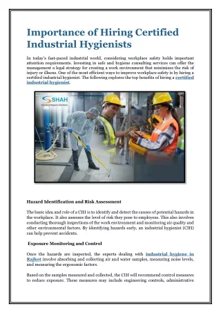 Importance of Hiring Certified Industrial Hygienists
