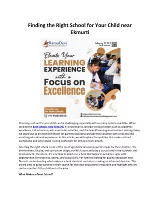 Finding the Right School for Your Child near Ekmurti