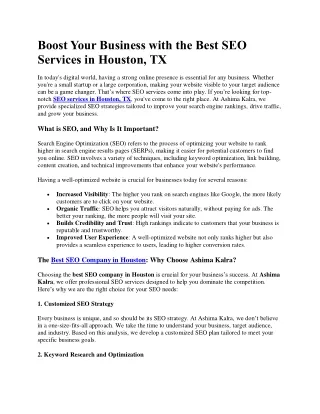 Boost Your Business with the Best SEO Services in Houston
