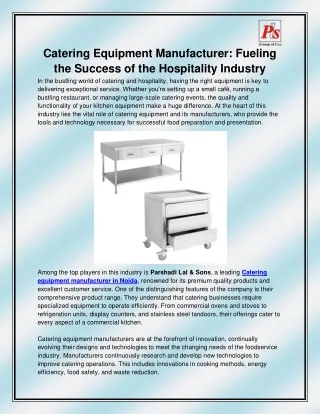 Catering equipment manufacturer in Noida