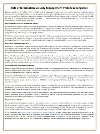 Role of Information Security Management System in Bangalore