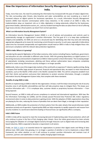 How the Importance of Information Security Management System pertains to India