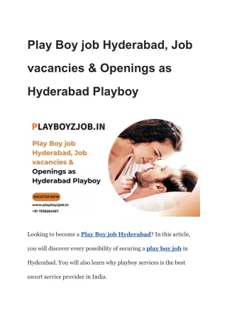 Play Boy job Hyderabad, Job vacancies & Openings as Hyderabad Playboy