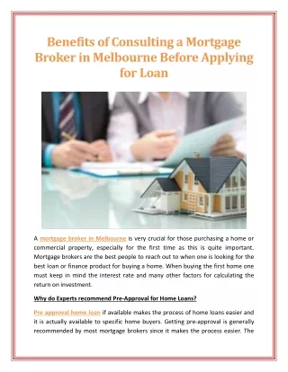 Benefits of Consulting a Mortgage Broker in Melbourne Before Applying for Loan