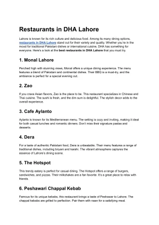 Restaurants in DHA Lahore