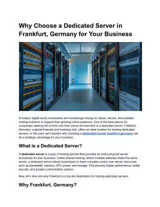 Why Choose a Dedicated Server in Frankfurt, Germany for Your Business