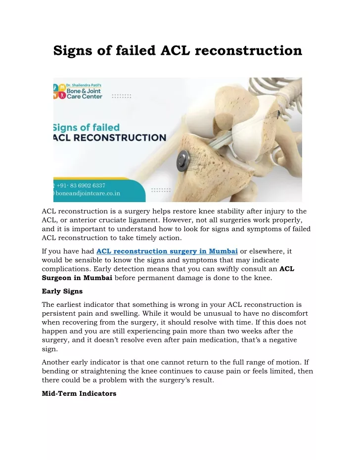 signs of failed acl reconstruction