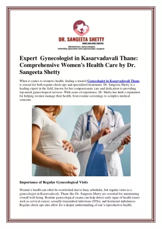 Expert  Gynecologist in Kasarvadavali Thane: Comprehensive Women's Health Care b