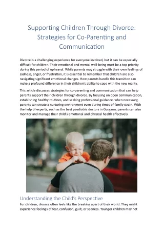 Supporting Children Through Divorce: Strategies for Co-Parenting and Communicati