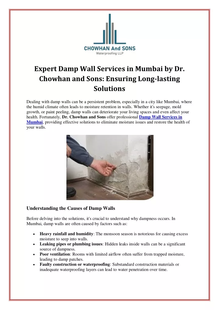 expert damp wall services in mumbai by dr chowhan