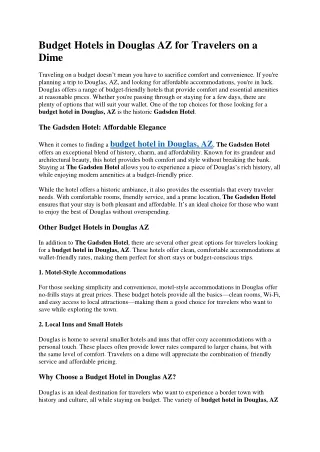 Budget Hotels in Douglas AZ for Travelers on a Dime