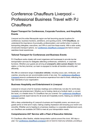 Conference Chauffeurs Liverpool – Professional Business Travel with PJ Chauffeurs