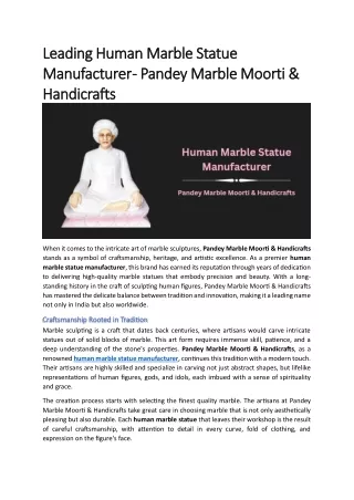 Leading Human Marble Statue Manufacturer - Pandey Marble Moorti & Handicrafts
