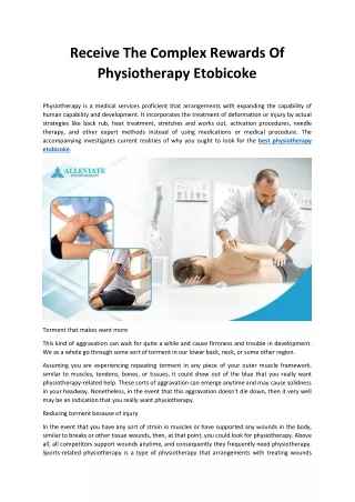 Receive The Complex Rewards Of Physiotherapy Etobicoke