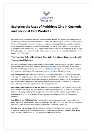 Exploring the Uses of Pyrithione Zinc in Cosmetic and Personal Care Products