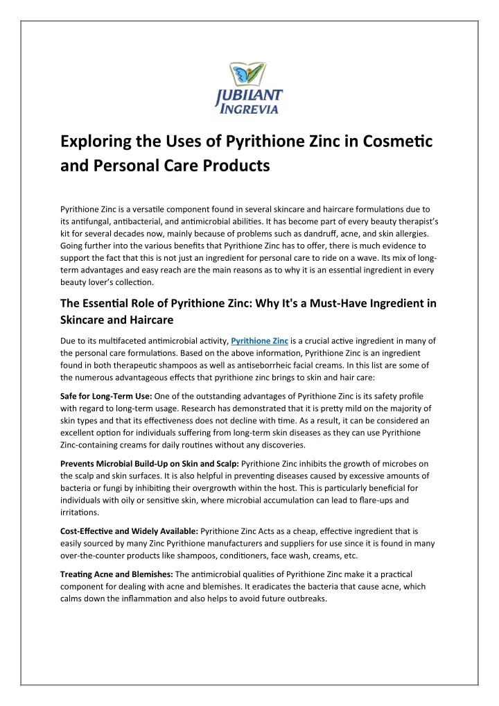 exploring the uses of pyrithione zinc in cosmetic