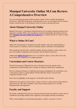 manipal university online m com review