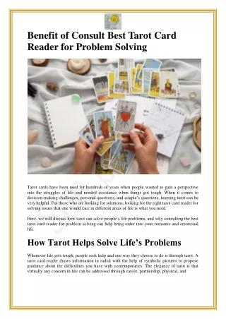 Benefit of Consult Best Tarot Card Reader for Problem Solving